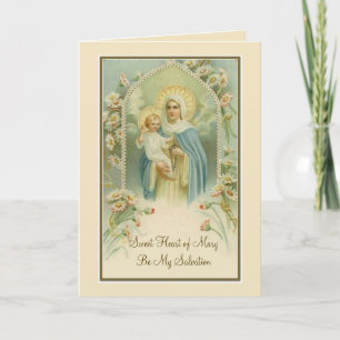 Blessed Virgin Mary Baby Jesus Holy Rosary Flowers Card