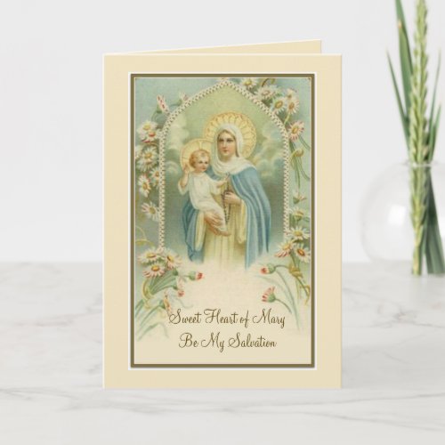 Blessed Virgin Mary Baby Jesus Holy Rosary Flowers Card