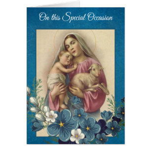 Blessed Virgin Mary Baby Jesus Lamb Flowers Cards