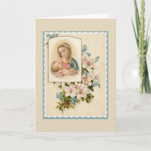 Blessed Virgin Mary Baby Jesus Vintage Flowers Card