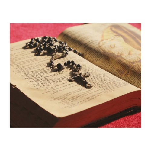 Blessed Virgin Mary Bible Rosary Wood Wall Art