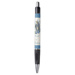 Blessed Virgin Mary Blue Floral Catholic Vintage Pen
