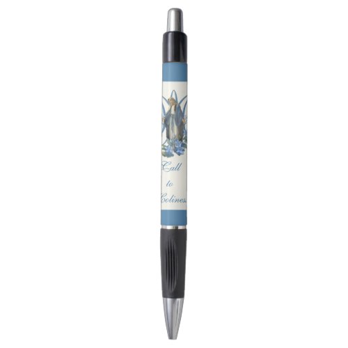 Blessed Virgin Mary Blue Floral Catholic Vintage  Pen