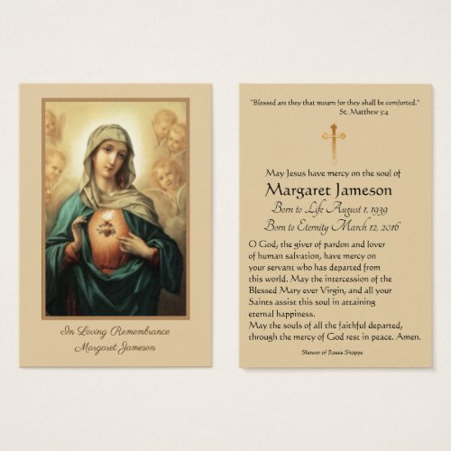 Blessed Virgin Mary  Catholic Funeral Holy Card _