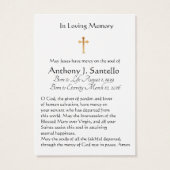 Blessed Virgin Mary  Catholic Funeral Holy Card (Back)