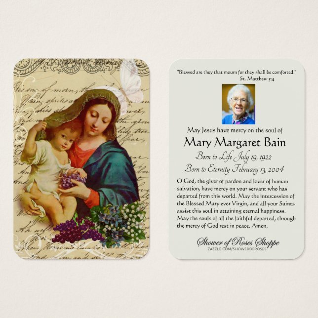 Blessed Virgin Mary Catholic Funeral Memorial Holy (Front & Back)