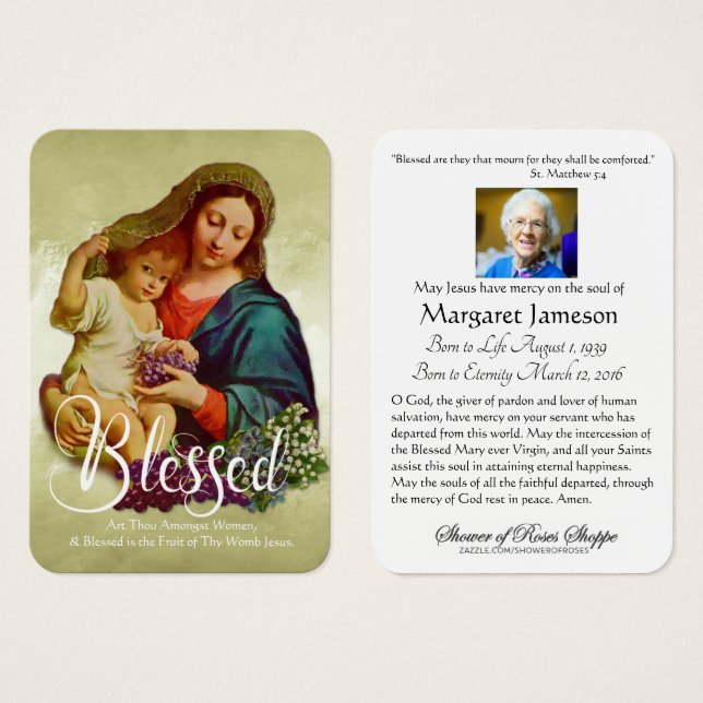 Blessed Virgin Mary Catholic Funeral Memorial Holy (Front & Back)
