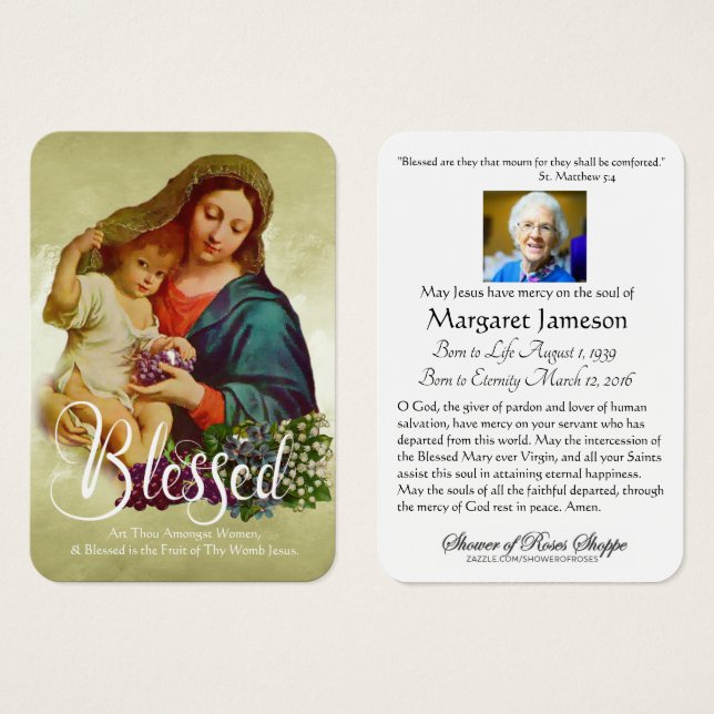 Blessed Virgin Mary Catholic Funeral Memorial Holy (Front & Back)
