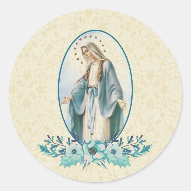 Blessed Virgin Mary Catholic Religious Floral Classic Round Sticker ...