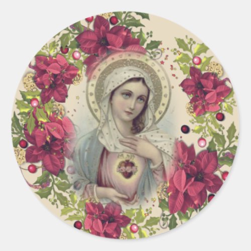 Blessed Virgin Mary Christmas Floral Religious Classic Round Sticker