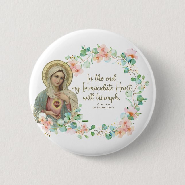 Blessed Virgin Mary Fatima Religious Catholic Button (Front)