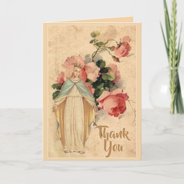 Blessed Virgin Mary Floral Customizable Letterpress Thank You Card (Front)