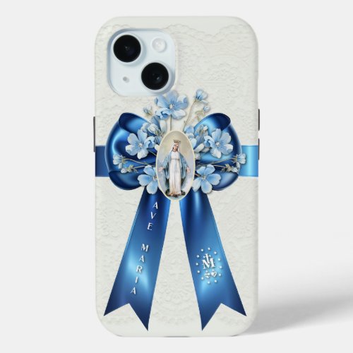 Blessed Virgin Mary Floral Religious Floral iPhone 15 Case