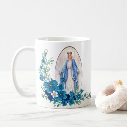 Blessed Virgin Mary Flowers  Memorare Prayer Coffee Mug