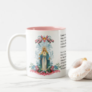Blessed Virgin Mary Flowers Memorare Prayer Two-Tone Coffee Mug