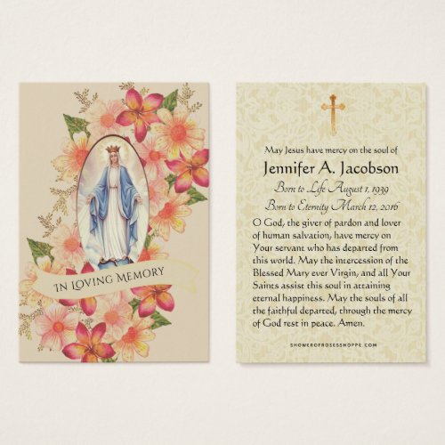 Blessed Virgin Mary  Funeral Memorial Holy Card