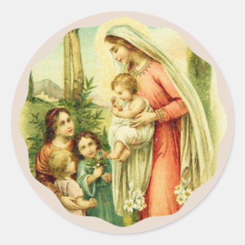 Blessed Virgin Mary holding Baby Jesus Children Classic Round Sticker