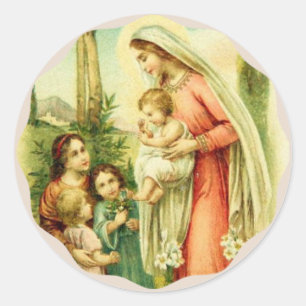Blessed Virgin Mary holding Baby Jesus Children Classic Round Sticker