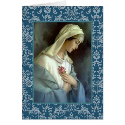 Blessed Virgin Mary holding Pink Rose