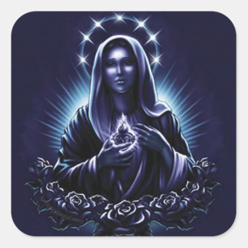 Blessed Virgin Mary in Purple with Roses Square Sticker