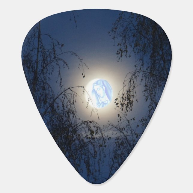Blessed Virgin Mary in the Moon Lite Forest Guitar Pick (Back)