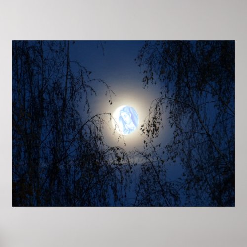 Blessed Virgin Mary in the Moon Lite Forest Poster