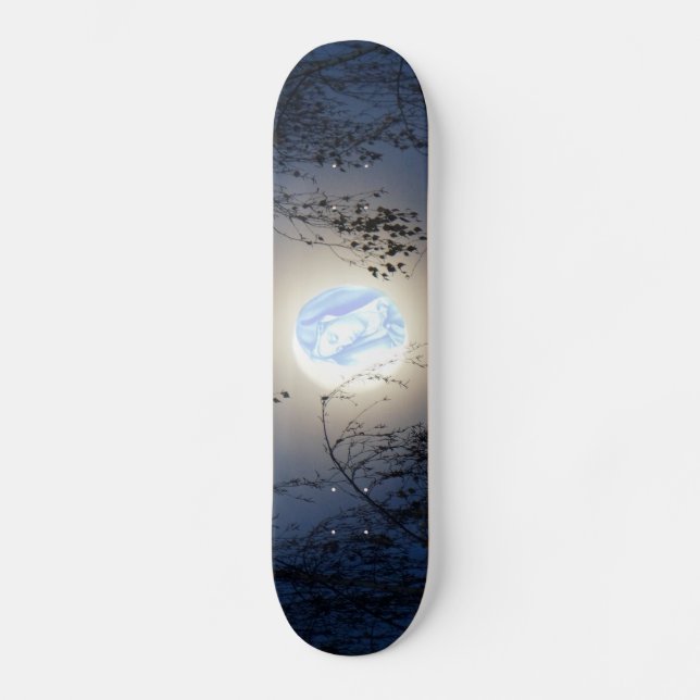 Blessed Virgin Mary in the Moon Lite Forest Skateboard Deck (Front)