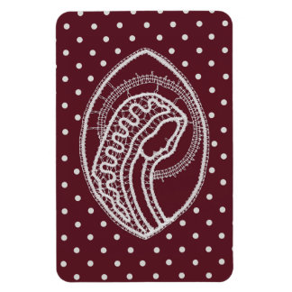 Blessed Virgin Mary in White Lace on Burgundy Magnet
