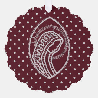 Blessed Virgin Mary in White Lace on Burgundy Ornament Card