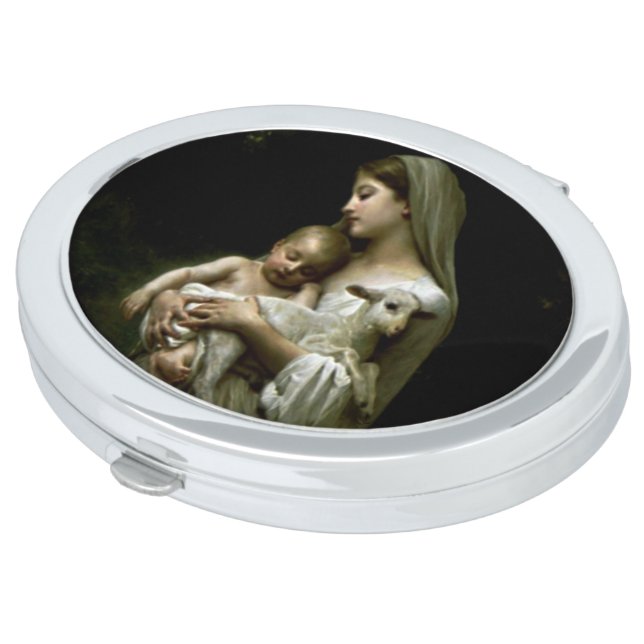 Blessed Virgin Mary Infant Child Jesus and Lamb Vanity Mirror (Turned)