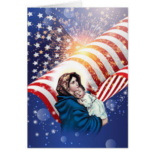 Blessed Virgin Mary Jesus American Flag Cards