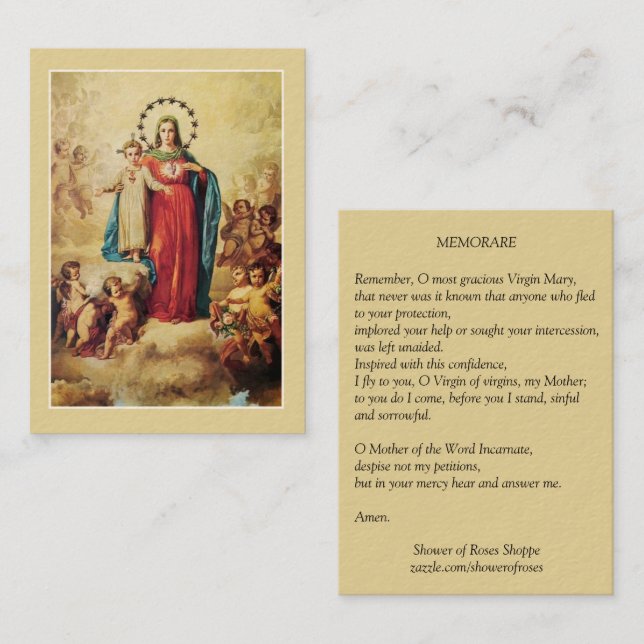 Blessed Virgin Mary Jesus Angels  Memorare Prayer Business Card (Front/Back)