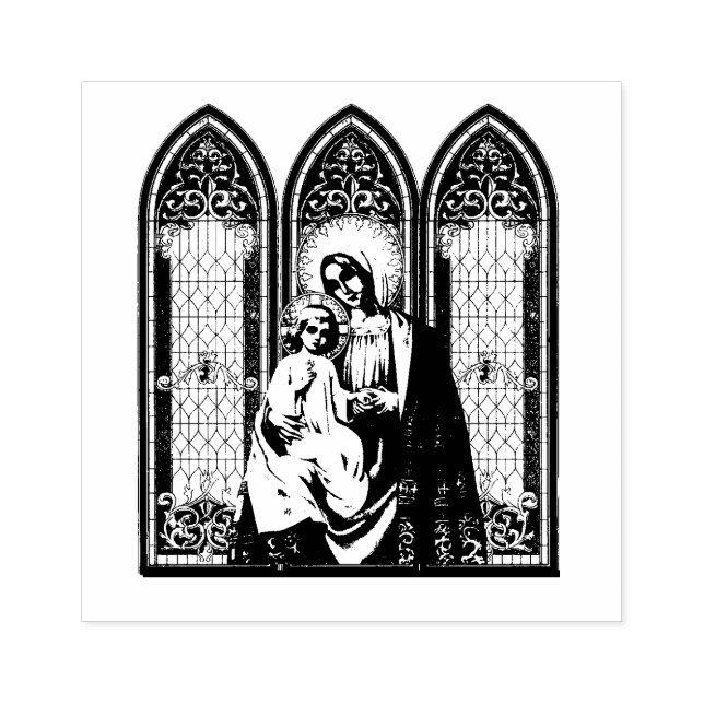 Blessed Virgin Mary Jesus Catholic Icon Rubber Stamp (Imprint)