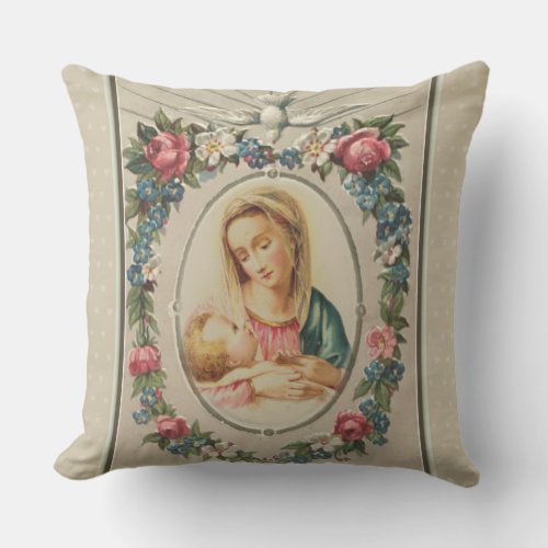 Blessed Virgin Mary Jesus Christmas Vintage Throw Pillow