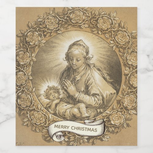 Blessed Virgin Mary Jesus Christmas Vintage Wine Label