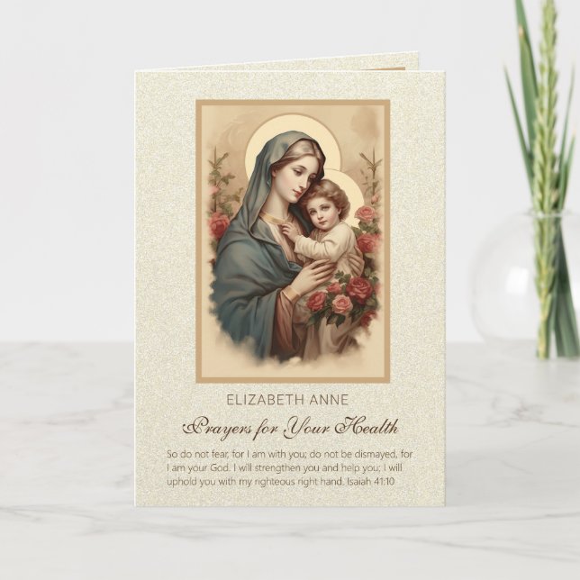 Blessed Virgin Mary Jesus Flowers Health Prayers Card (Front)