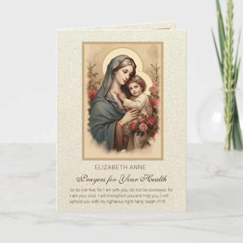 Blessed Virgin Mary Jesus Flowers Health Prayers Card