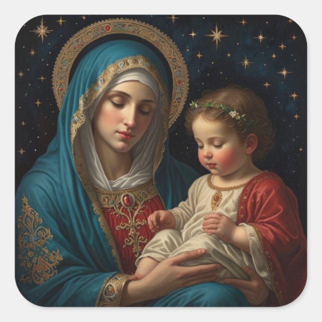 Blessed Virgin Mary & Jesus Nativity Christmas Square Sticker (Front)