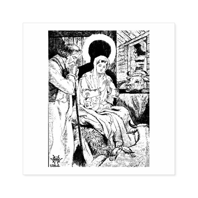 Blessed Virgin Mary Jesus St. Joseph Christmas Rubber Stamp (Imprint)