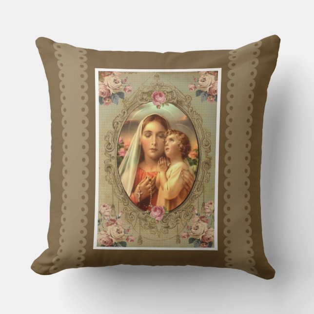 Blessed Virgin Mary Lady of the Rosary Jesus Throw Pillow (Front)
