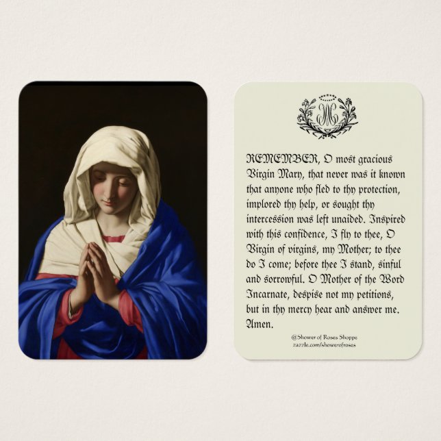 Blessed Virgin Mary Memorare Prayer (Front & Back)