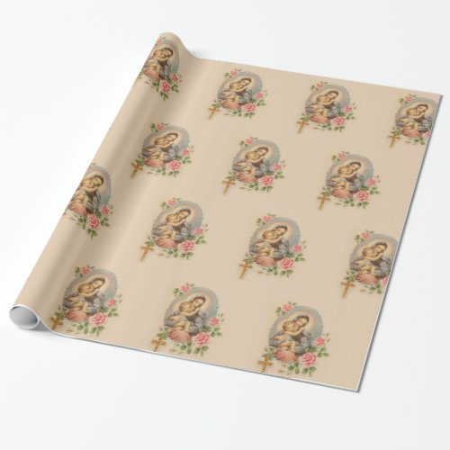Blessed Virgin Mary Mother Baby Jesus Flowers Wrapping Paper