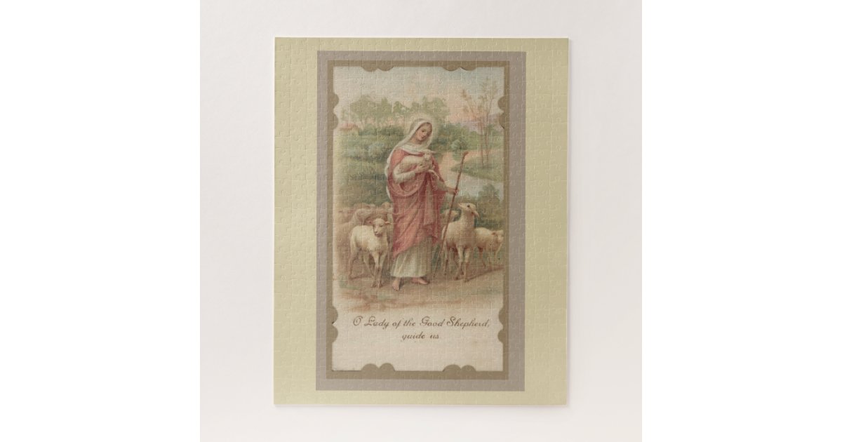 Blessed Virgin Mary Mother Baby Jesus Lamb Jigsaw Puzzle