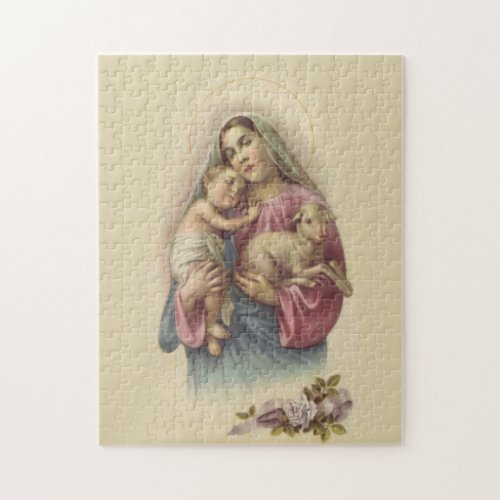 Blessed Virgin Mary Mother Baby Jesus Lamb Jigsaw Puzzle