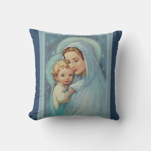 Blessed Virgin Mary Mother Baby Jesus Throw Pillow