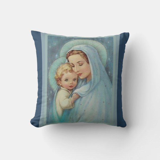 Blessed Virgin Mary Mother Baby Jesus Throw Pillow (Front)