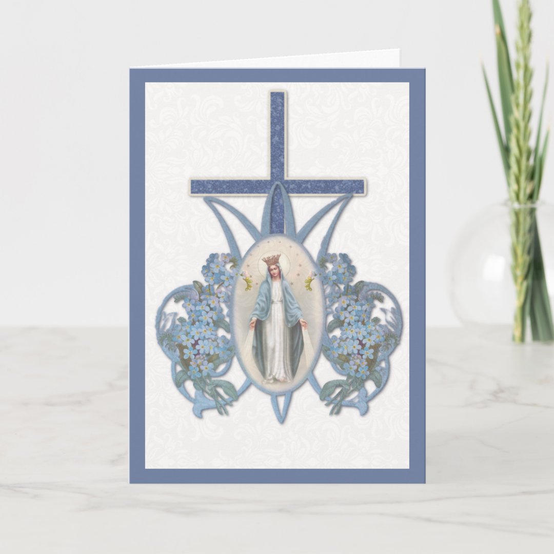 Blessed Virgin Mary Mother with Flowers Card | Zazzle