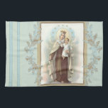 Blessed Virgin Mary Mount Carmel Jesus Kitchen Towel<br><div class="desc">Beautiful traditional Catholic image of the Blessed Virgin Mary,  Our Lady of Mount Carmel with the Baby Jesus. The branch designs on either side of the image a the blue ribbons on the left add a lovely touch!</div>