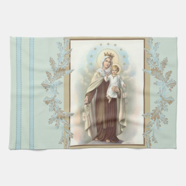 Blessed Virgin Mary Mount Carmel Jesus Kitchen Towel (Horizontal)