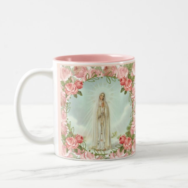 Blessed Virgin Mary Our Lady of Fatima Two-Tone Coffee Mug (Left)